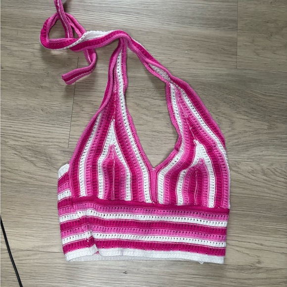 Pink and White Striped Halter Top - Picture 1 of 1